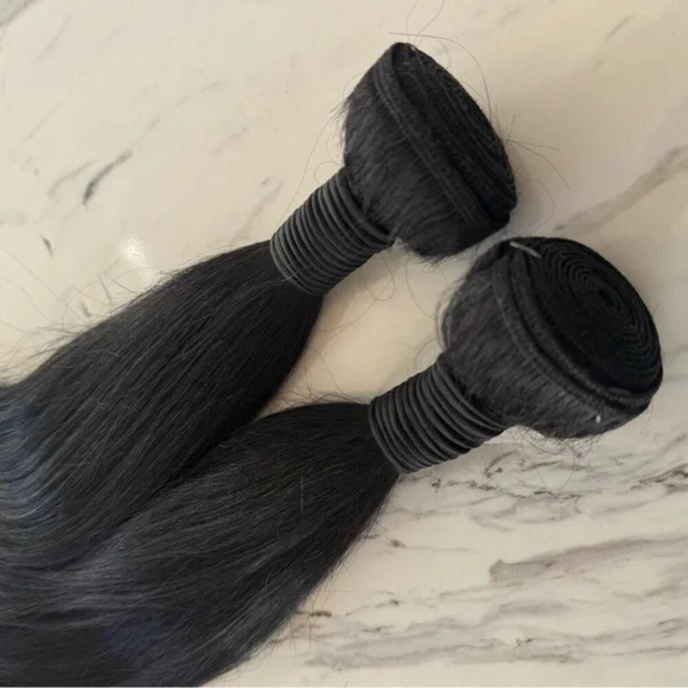 20” Black Human Hair Blend Weft Extensions – Soft Straight Bundles - Picture 2 of 6